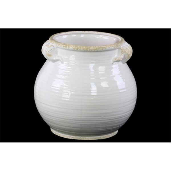 H2H Ceramic Tall Round Bellied Tuscan Pot with Handles - Distressed Gloss White, Small H22503183